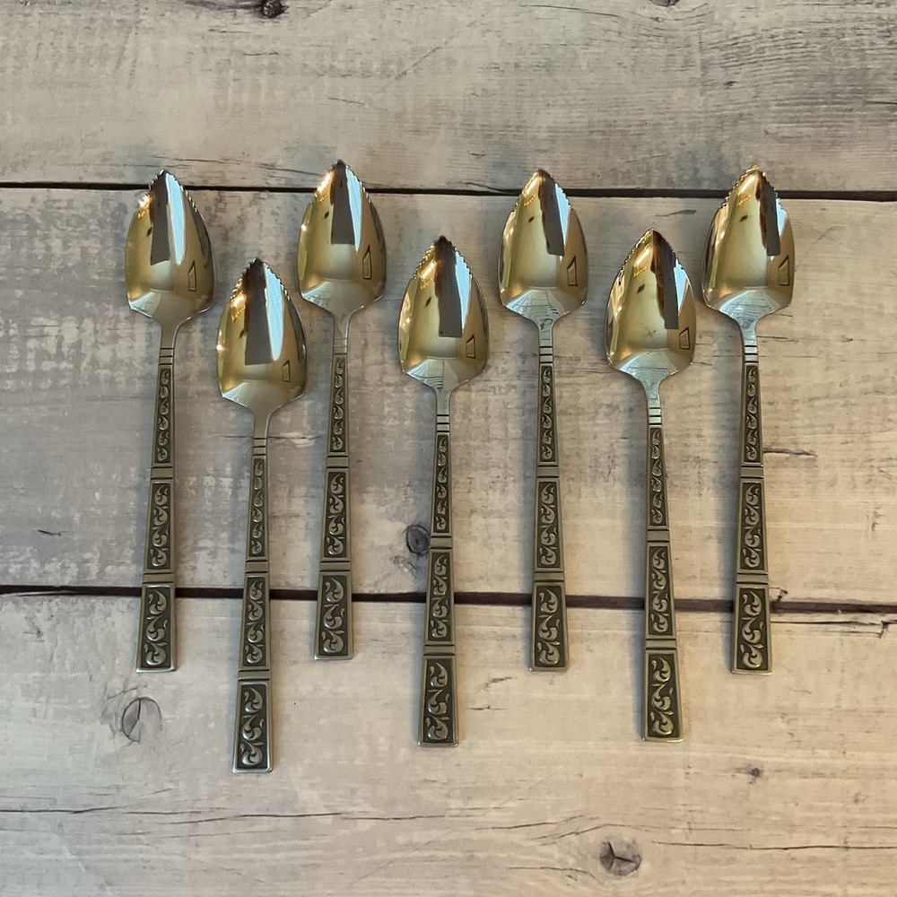 Riviera RIF4 Stainless Flatware Japan Set Of 7 Grapefruit Spoons‎ MCM Vintage